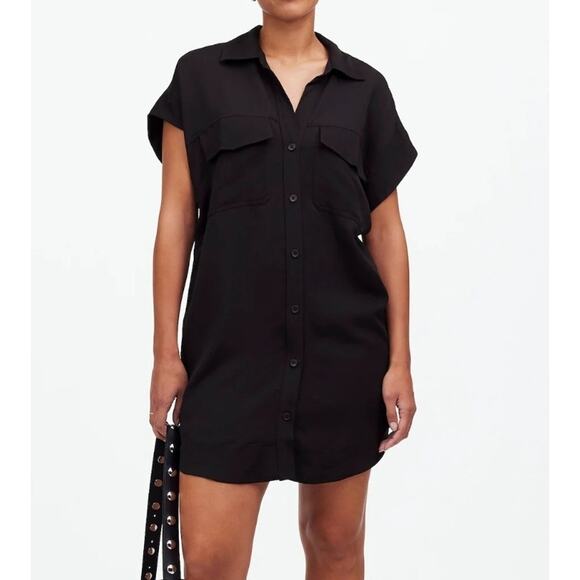 Madewell Dresses & Skirts - Madewell Utility Button Front Mini Dress Black Linen Blend Relaxed XXS NWT